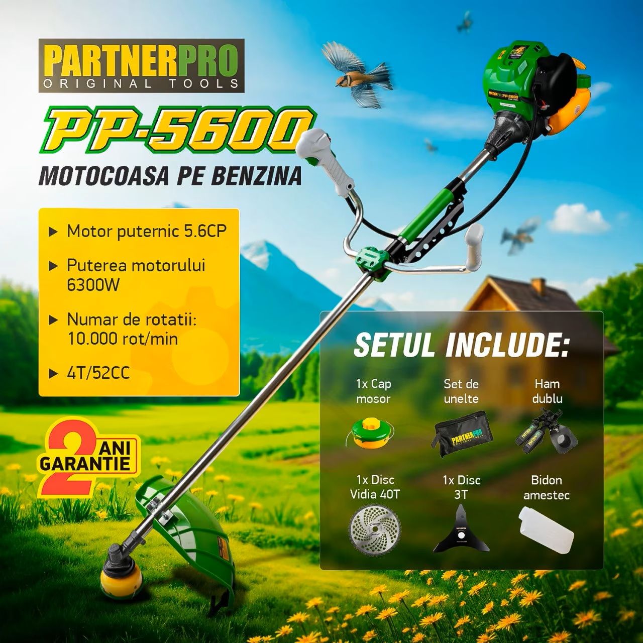 Motocoasa pe benzina Partner Pro PP5600, 4 timpi, 5.6 CP, 52 CC